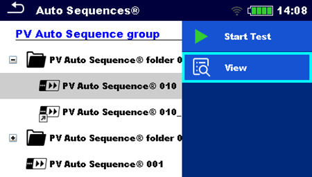 Menu autosekwencji w mierniku MI 3115